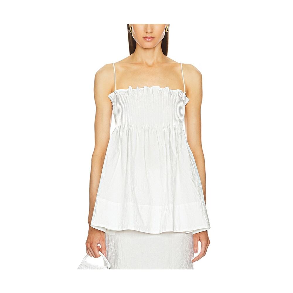 White Smocked Spaghetti Strap Women's Top